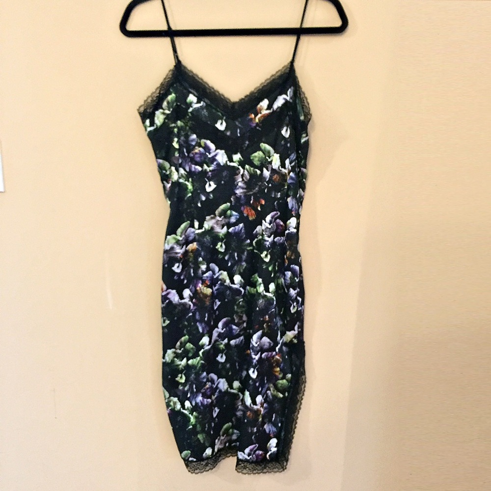 Black Floral Silky Slip Midi Dress